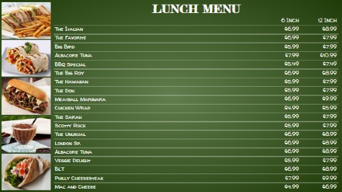 Chalk Board Menu - 20 Items with 2 Price Levels in Green color