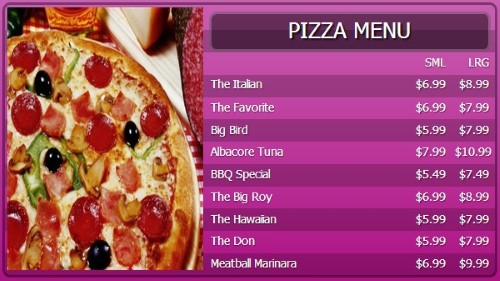 Digital Menu Board - 10 Items with 2 Price Levels in Purple color