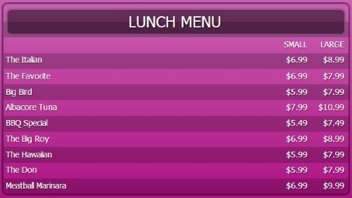 Digital Menu Board - 10 Items with 2 Price Levels in Purple color