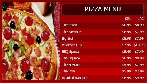 Digital Menu Board - 10 Items with 2 Price Levels in Red color