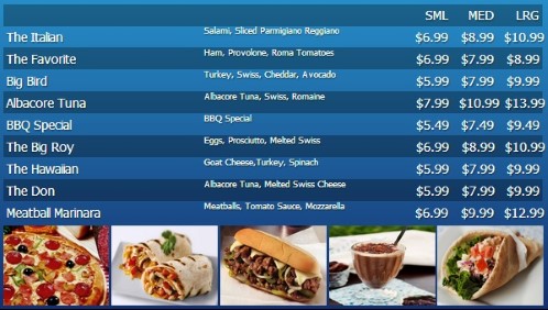 Digital Menu Board - 10 Items with 3 Price Levels in Blue color