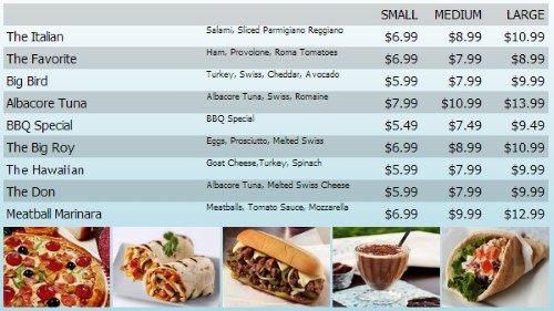 Digital Menu Board - 10 Items with 3 Price Levels in Blue color