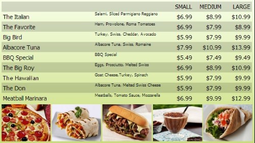 Digital Menu Board - 10 Items with 3 Price Levels in Green color