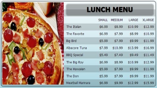 Digital Menu Board - 10 Items with 4 Price Levels in Blue color