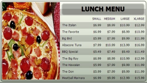 Digital Menu Board - 10 Items with 4 Price Levels in Grey color