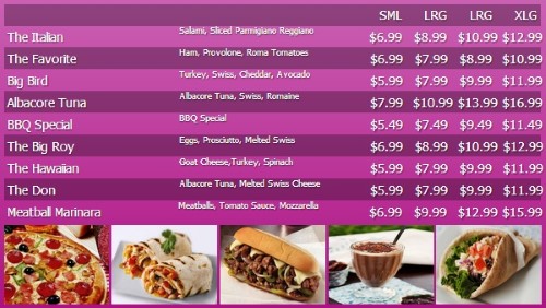 Digital Menu Board - 10 Items with 4 Price Levels in Purple color