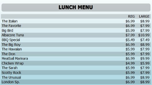 Digital Menu Board - 15 Items with 2 Price Levels in Blue color