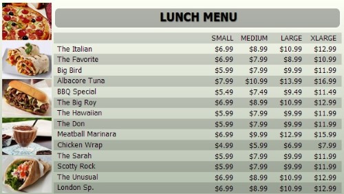 Digital Menu Board - 15 Items with 4 Price Levels in Grey color