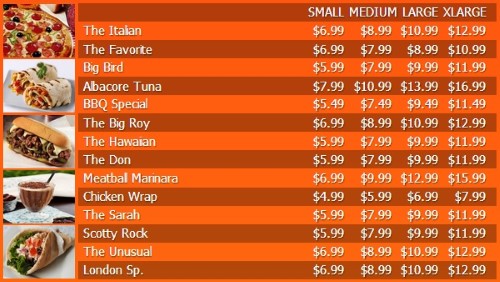 Digital Menu Board - 15 Items with 4 Price Levels in Orange color