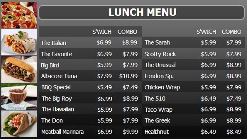 Digital Menu Board - 20 Items with 2 Price Levels in Black color