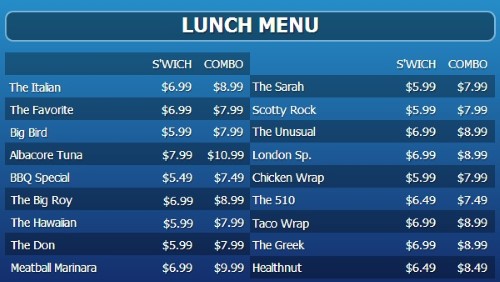 Digital Menu Board - 20 Items with 2 Price Levels in Blue color
