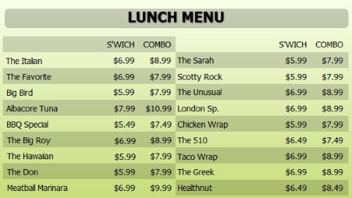 Digital Signage Template for Digital Menu Board - 20 Items with 2 Price Levels