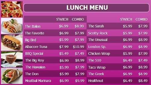 Digital Menu Board - 20 Items with 2 Price Levels in Purple color