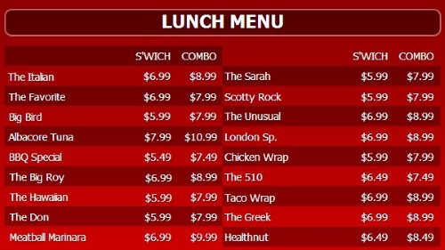Digital Menu Board - 20 Items with 2 Price Levels in Red color