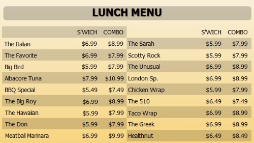 Digital Menu Board - 20 Items with 2 Price Levels in Yellow color