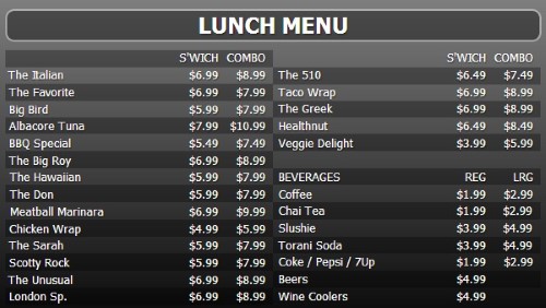 Digital Menu Board - 30 Items with 2 Price Levels in Black color