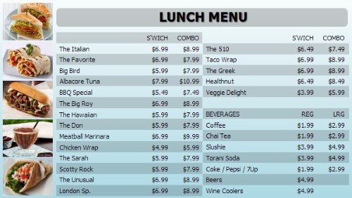 Digital Menu Board - 30 Items with 2 Price Levels in Blue color