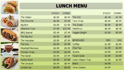 Digital Menu Board - 30 Items with 2 Price Levels in Green color