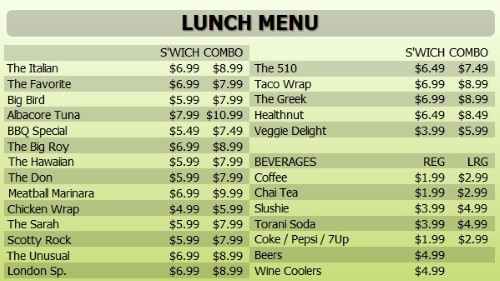 Digital Menu Board - 30 Items with 2 Price Levels in Green color