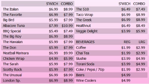 Digital Menu Board - 30 Items with 2 Price Levels in Pink color