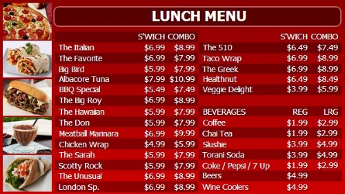 Digital Menu Board - 30 Items with 2 Price Levels in Red color
