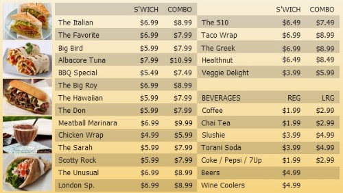 Digital Menu Board - 30 Items with 2 Price Levels in Yellow color