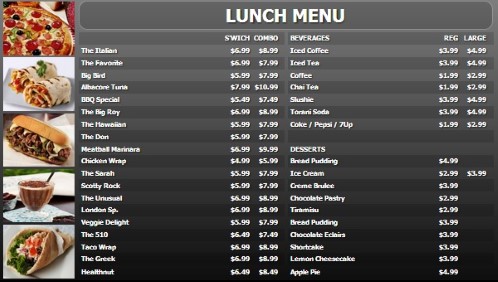 Digital Menu Board - 40 Items with 2 Price Levels in Black color