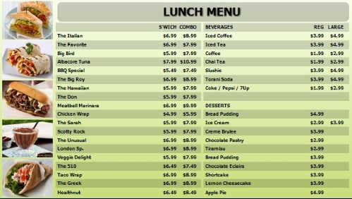 Digital Menu Board - 40 Items with 2 Price Levels in Green color