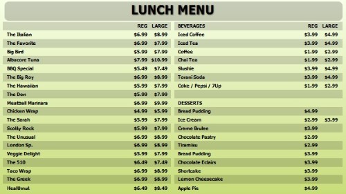 Digital Menu Board - 40 Items with 2 Price Levels in Green color