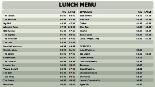 Digital Menu Board - 40 Items with 2 Price Levels in Grey color