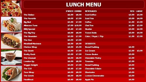 Digital Menu Board - 40 Items with 2 Price Levels in Red color