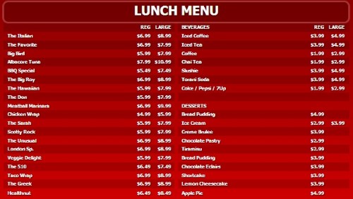 Digital Signage Template for Digital Menu Board - 40 Items with 2 Price Levels