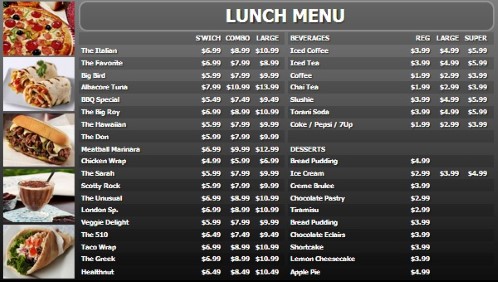 Digital Menu Board - 40 Items with 3 Price Levels in Black color