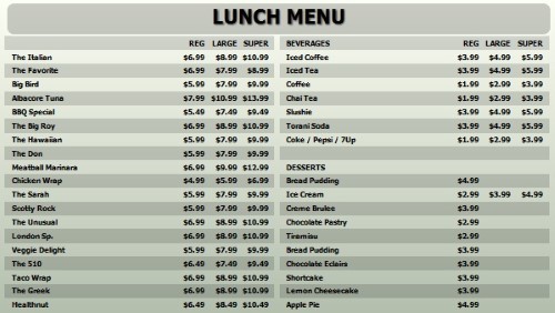 Digital Menu Board - 40 Items with 3 Price Levels in Grey color