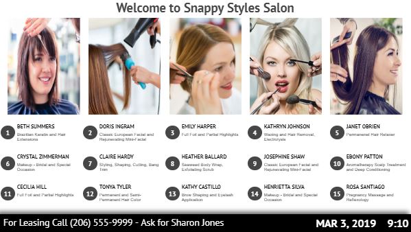 Digital Signage Advertising Template for Salon / Office Directory Board - 15 Items
