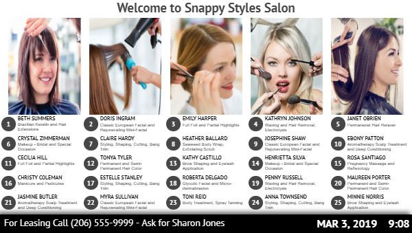 Digital Signage Advertising Template for Salon / Office Directory Board - 25 Items