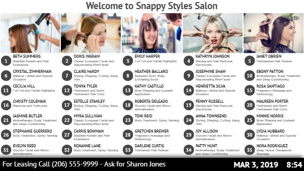 Digital Signage Advertising Template for Salon / Office Directory Board - 35 Items
