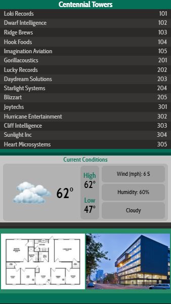 Vertical Lobby Directory with Current Weather - 15 Items in Green color