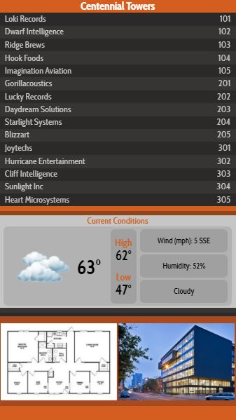 Vertical Lobby Directory with Current Weather - 15 Items in Orange color