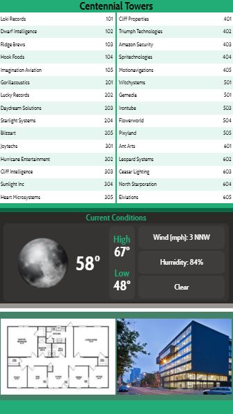 Vertical Lobby Directory with Current Weather - 30 Items in Green color