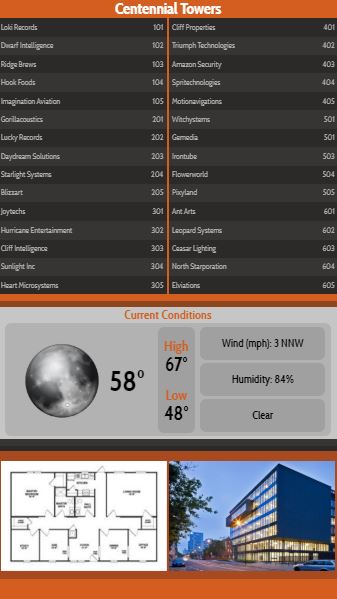 Vertical Lobby Directory with Current Weather - 30 Items in Orange color