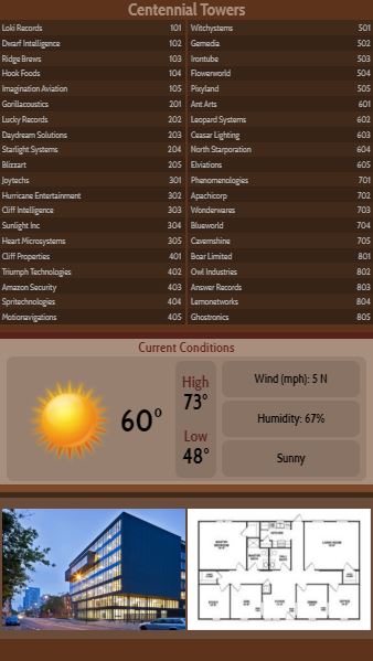 Vertical Lobby Directory with Current Weather - 40 Items in Brown color
