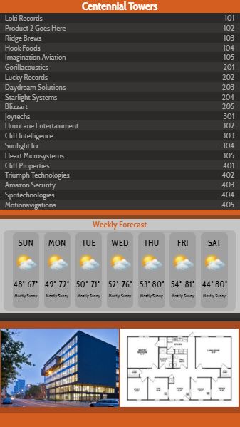 Vertical Lobby Directory with Weekly Weather - 20 Items in Orange color