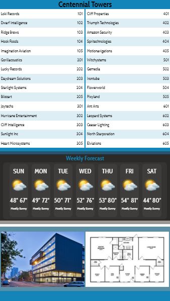 Vertical Lobby Directory with Weekly Weather - 30 Items in Blue color