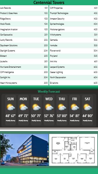 Vertical Lobby Directory with Weekly Weather - 30 Items in Green color
