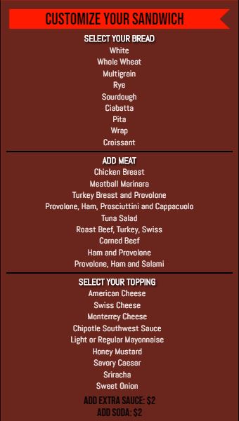 Vertical Build Your Own Menu  - 30 Items in Red color