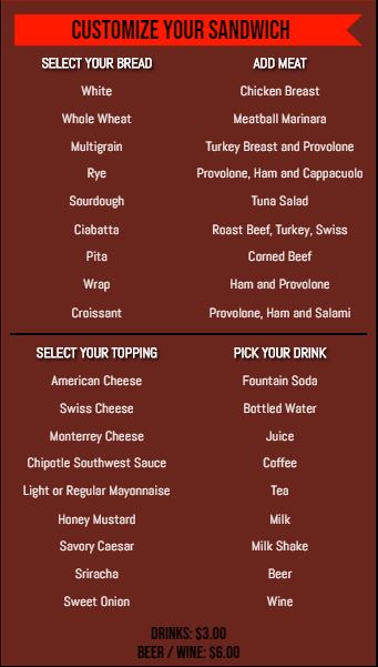 Vertical Build Your Own Menu  - 40 Items in Red color