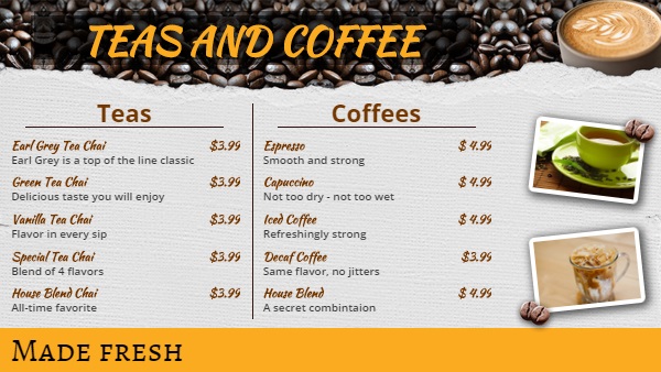 Template for Coffee Shop Cafe Menu 10 Items Template for Coffee Shop Cafe Menu 10 Items