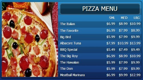 Digital Menu Board - 10 Items with 3 Price Levels in Blue color