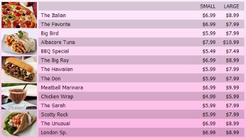 Digital Menu Board - 15 Items with 2 Price Levels in Pink color